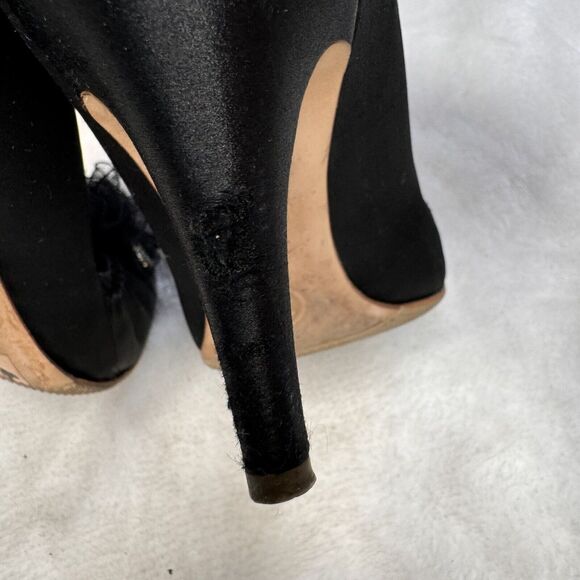 Chanel Shoes Vintage Satin CC Tulle Rosette 80s Cocktail Party Pumps 36 Black - Picture 10 of 13